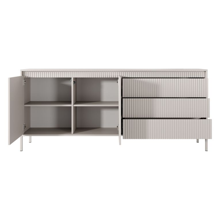 Credenza Beige 3 Cassetti 2 Ripiani 187x40x81h cm, Apertura Battente, Scorrevole - Hatone