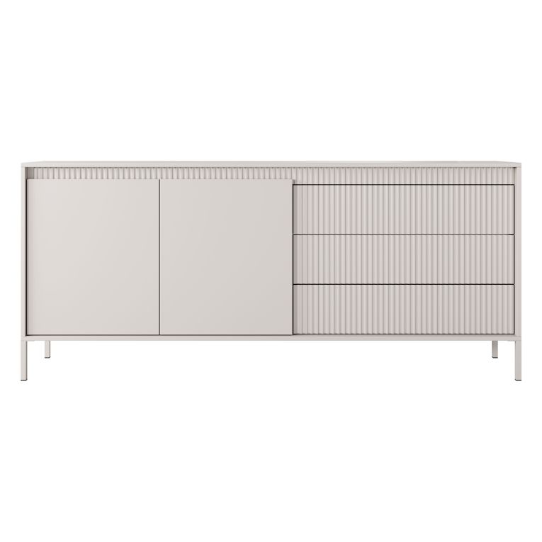 Credenza Beige 3 Cassetti 2 Ripiani 187x40x81h cm, Apertura Battente, Scorrevole - Hatone