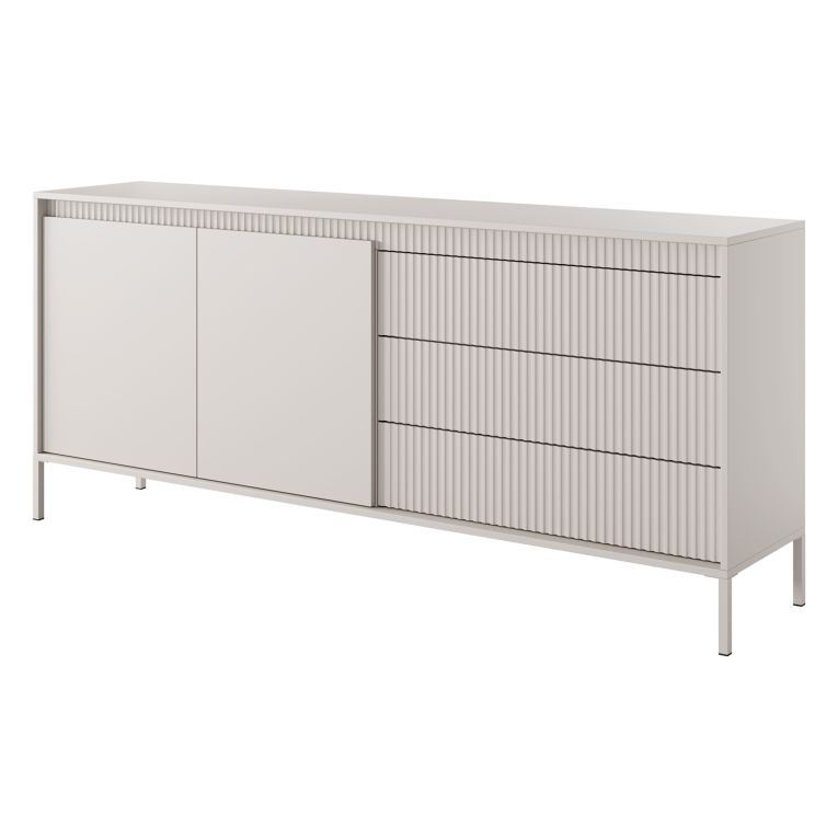 Credenza Beige 3 Cassetti 2 Ripiani 187x40x81h cm, Apertura Battente, Scorrevole - Hatone