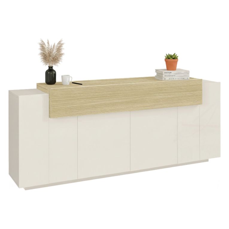 Credenza Beige 3 Ripiani Apertura Battente, a Ribalta 200x45x85.5h cm, 5 Ante - Pulfero