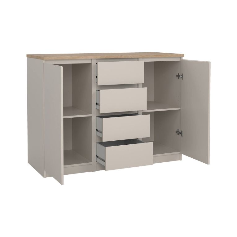 Credenza Beige 4 Cassetti 2 Ripiani 121x50x91h cm, Apertura Battente, Scorrevole - Angelika