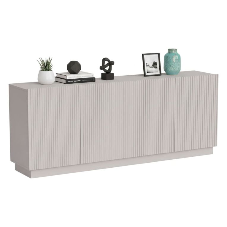 Credenza Beige 4 Ripiani 4 Ante 200x40x78h cm, 8 Vani - Masainas