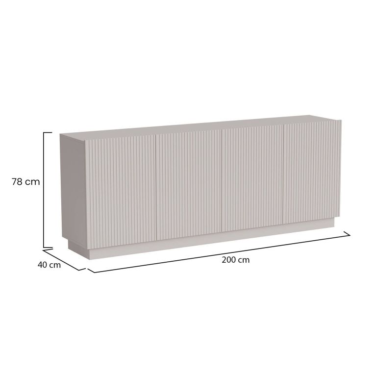 Credenza Beige 4 Ripiani 4 Ante 200x40x78h cm, 8 Vani - Masainas