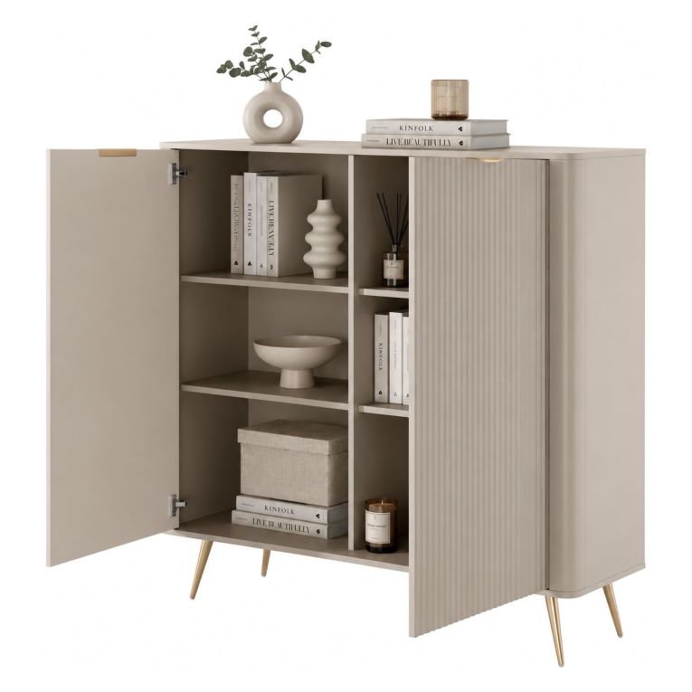 Credenza Beige 4 Ripiani Apertura Battente 113x38x134h cm, 2 Ante - Nerrio