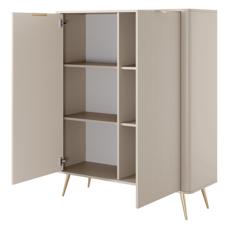 Credenza Beige 4 Ripiani Apertura Battente 113x38x134h cm, 2 Ante - Nerrio