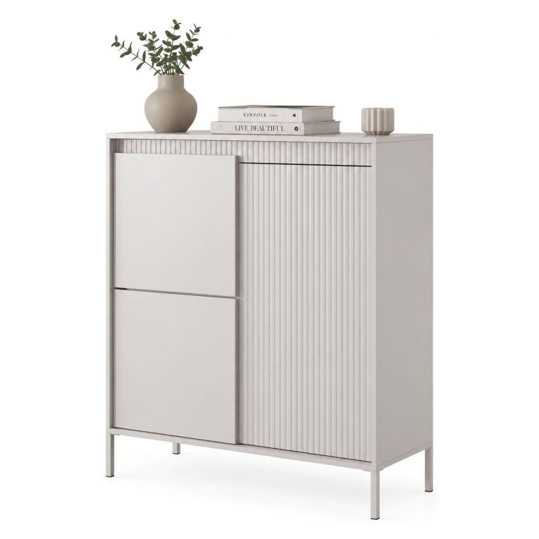Credenza Beige 5 Ripiani Apertura Battente 104x40x123h cm, 3 Ante - Hatolaro