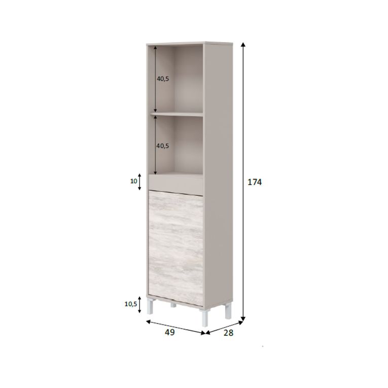 Credenza Beige Bianco Anticato Cassetti 3 Ripiani 49x28x174h cm, Apertura Push Pull - Spineda
