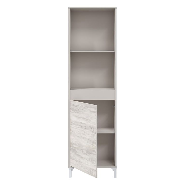 Credenza Beige Bianco Anticato Cassetti 3 Ripiani 49x28x174h cm, Apertura Push Pull - Spineda