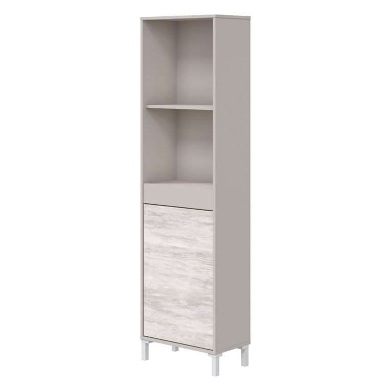 Credenza Beige Bianco Anticato Cassetti 3 Ripiani 49x28x174h cm, Apertura Push Pull - Spineda