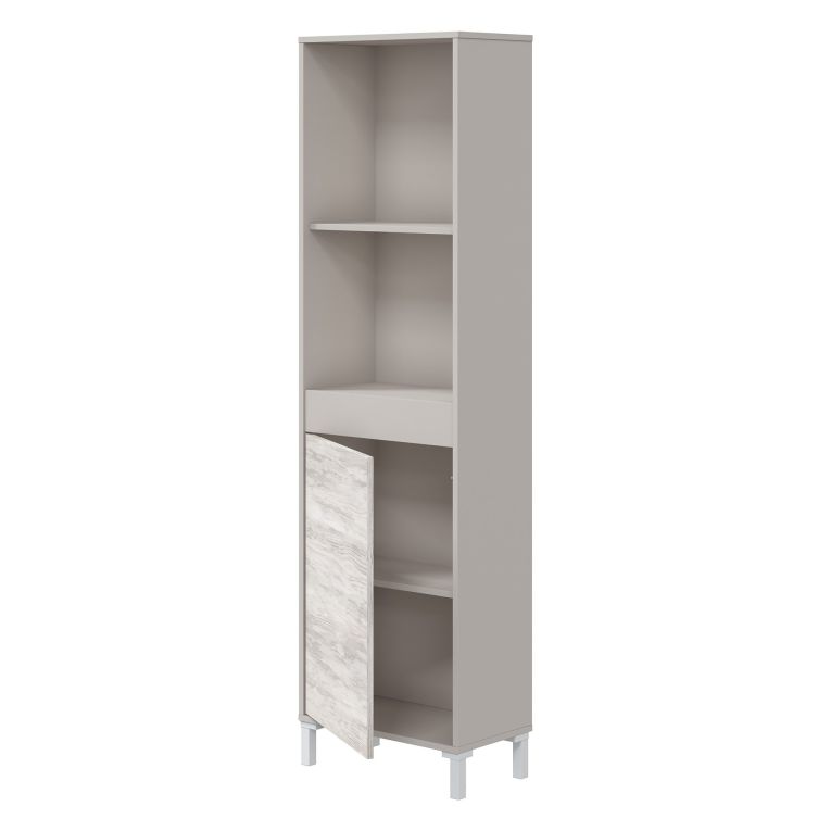 Credenza Beige Bianco Anticato Cassetti 3 Ripiani 49x28x174h cm, Apertura Push Pull - Spineda