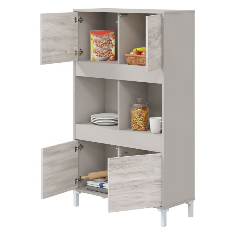 Credenza Beige Bianco Cassetti 3 Ripiani 78x33x134h cm, Apertura Push Pull - Mezzate
