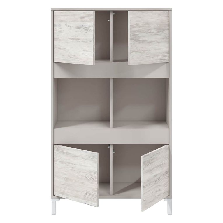 Credenza Beige Bianco Cassetti 3 Ripiani 78x33x134h cm, Apertura Push Pull - Mezzate