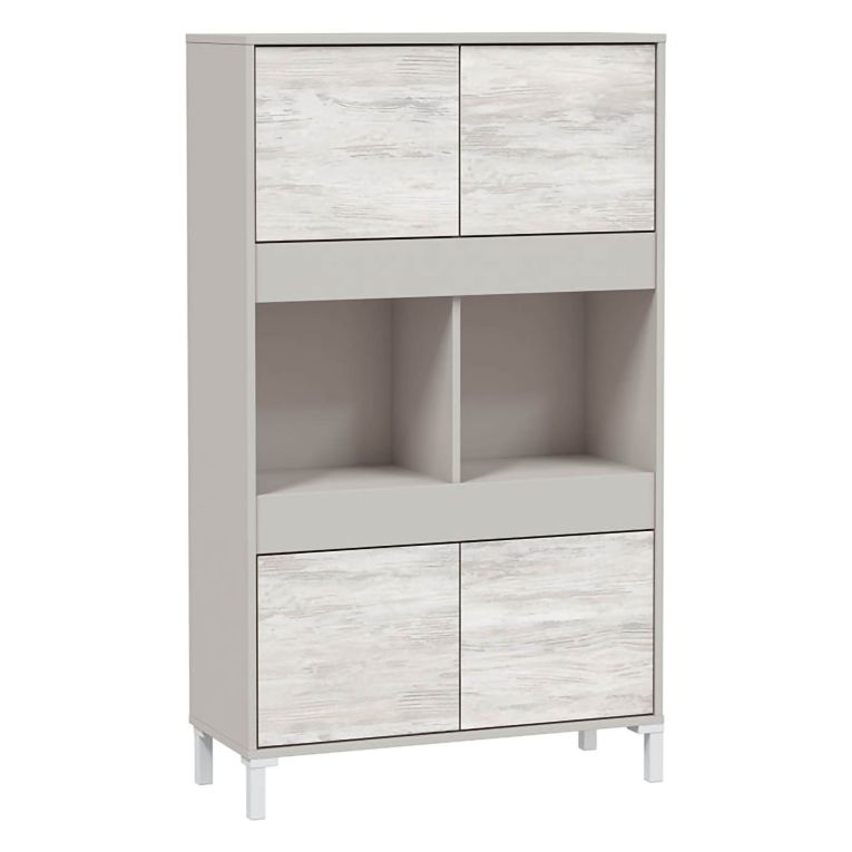 Credenza Beige Bianco Cassetti 3 Ripiani 78x33x134h cm, Apertura Push Pull - Mezzate