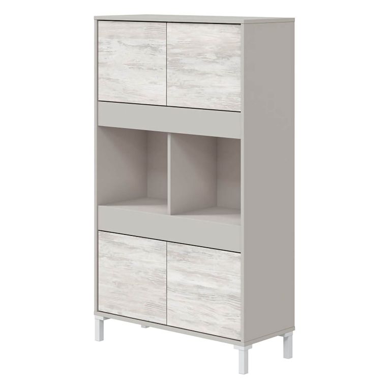 Credenza Beige Bianco Cassetti 3 Ripiani 78x33x134h cm, Apertura Push Pull - Mezzate