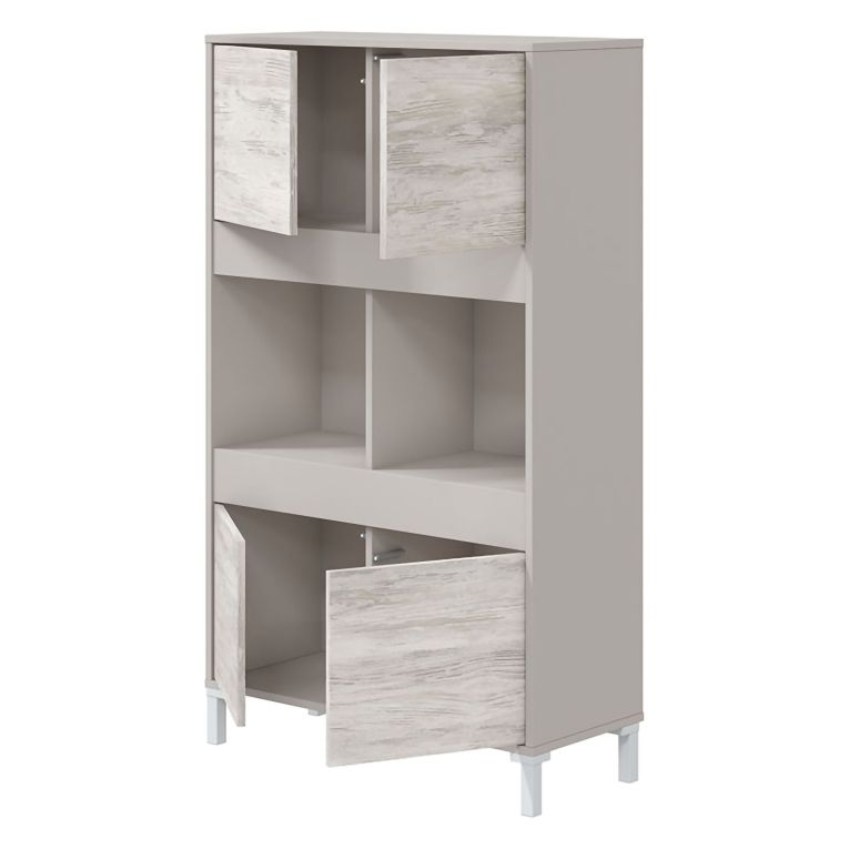 Credenza Beige Bianco Cassetti 3 Ripiani 78x33x134h cm, Apertura Push Pull - Mezzate