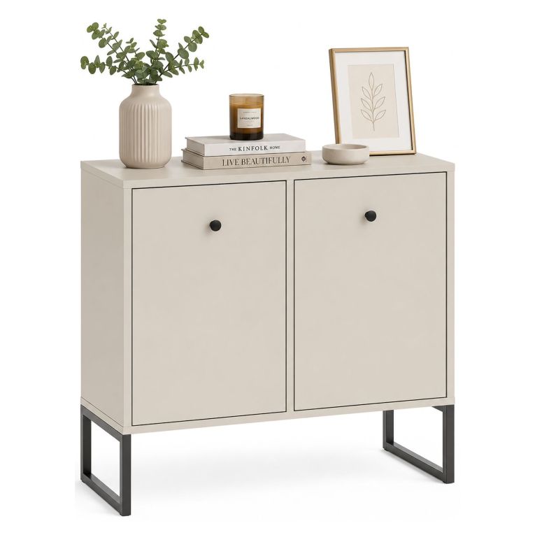 Credenza Beige Cashmere 2 Ripiani 2 Ante 77x33x82h cm, 4 Vani - Leraresi