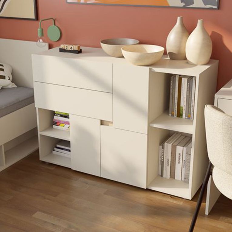 Credenza Beige Cashmere 2 Ripiani 2 Cassetti 120x42x84h cm, 3 Ante - Lerimi