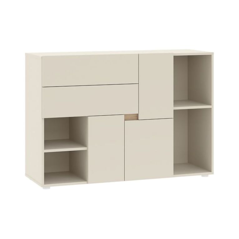 Credenza Beige Cashmere 2 Ripiani 2 Cassetti 120x42x84h cm, 3 Ante - Lerimi