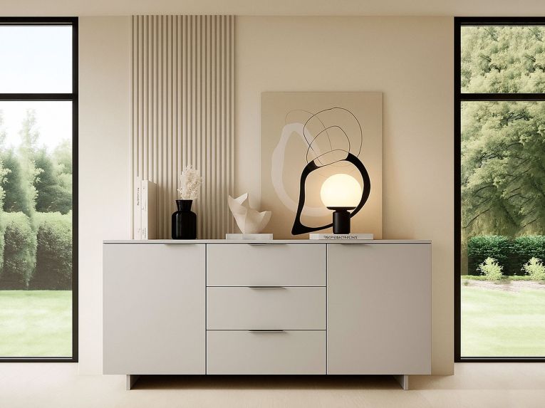 Credenza Beige Cashmere 2 Ripiani 3 Cassetti 180x42x90h cm, 2 Ante - Neiv