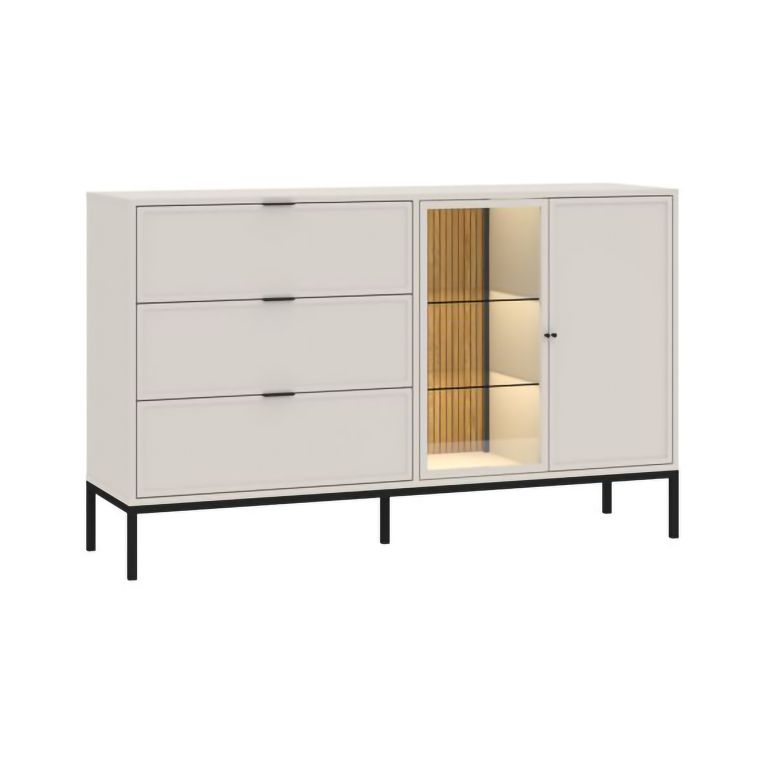 Credenza Beige Cashmere 3 Cassetti 3 Ripiani 150x40x92h cm, 5 Vani - Leriti