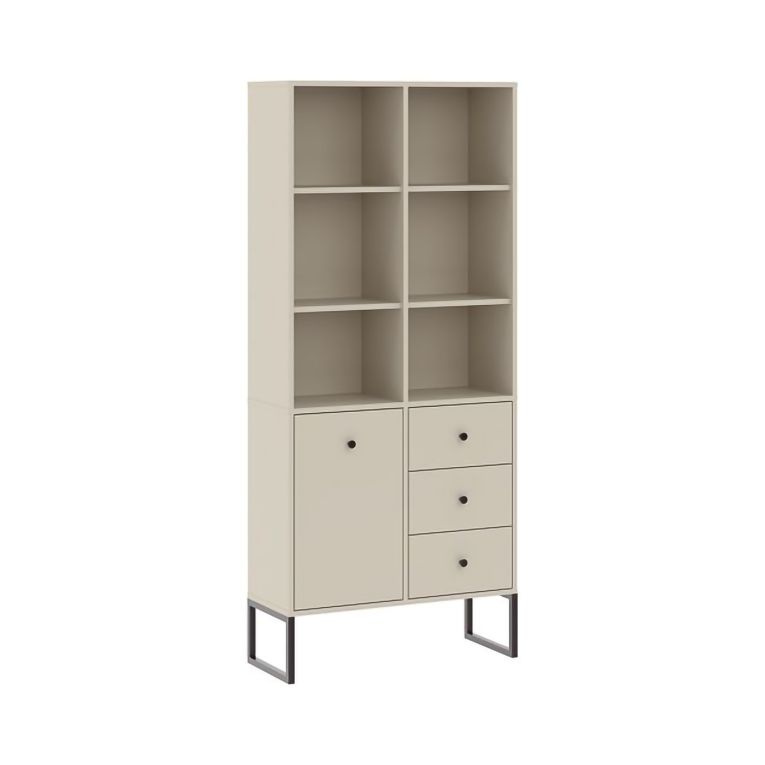 Credenza Beige Cashmere 3 Cassetti 5 Ripiani 77x33x180h cm, Apertura Battente, Scorrevole - Lerena