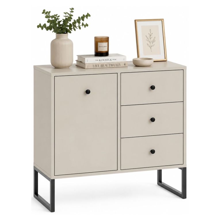 Credenza Beige Cashmere 3 Cassetti un Ripiano 77x33x82h cm, Apertura Battente, Scorrevole - Leranoro
