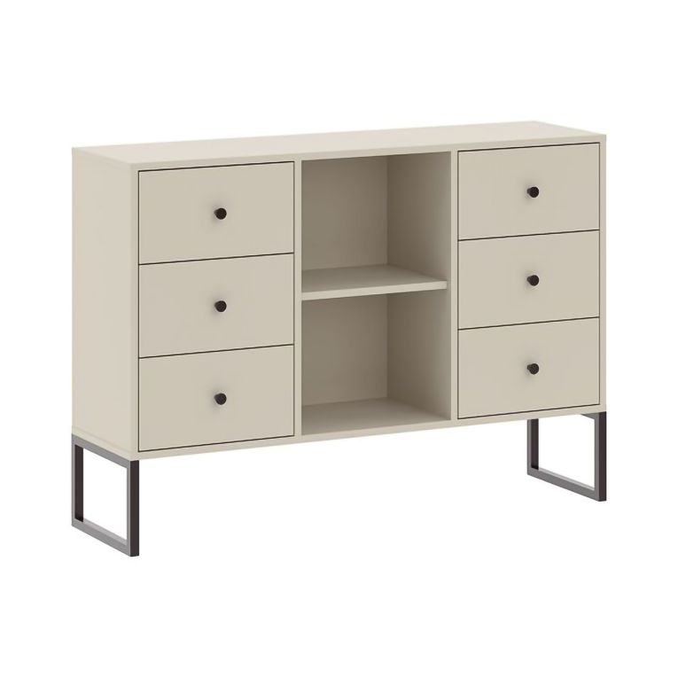 Credenza Beige Cashmere 6 Cassetti un Ripiano 112x33x82h cm, 2 Vani - Lerata