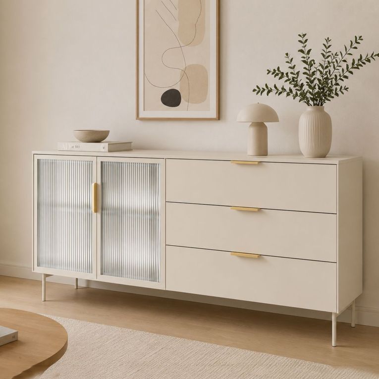 Credenza Beige Cashmere oro un Ripiano 3 Cassetti 181x39x83h cm, 2 Ante - Hara