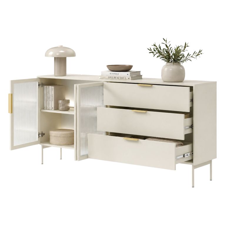 Credenza Beige Cashmere oro un Ripiano 3 Cassetti 181x39x83h cm, 2 Ante - Hara