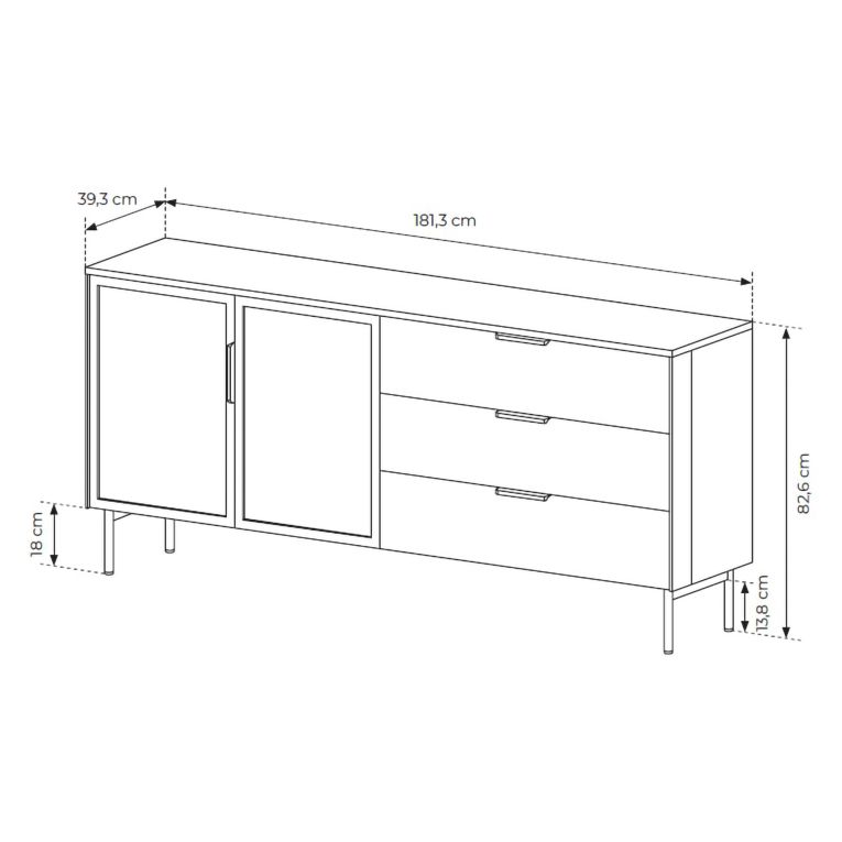Credenza Beige Cashmere oro un Ripiano 3 Cassetti 181x39x83h cm, 2 Ante - Hara