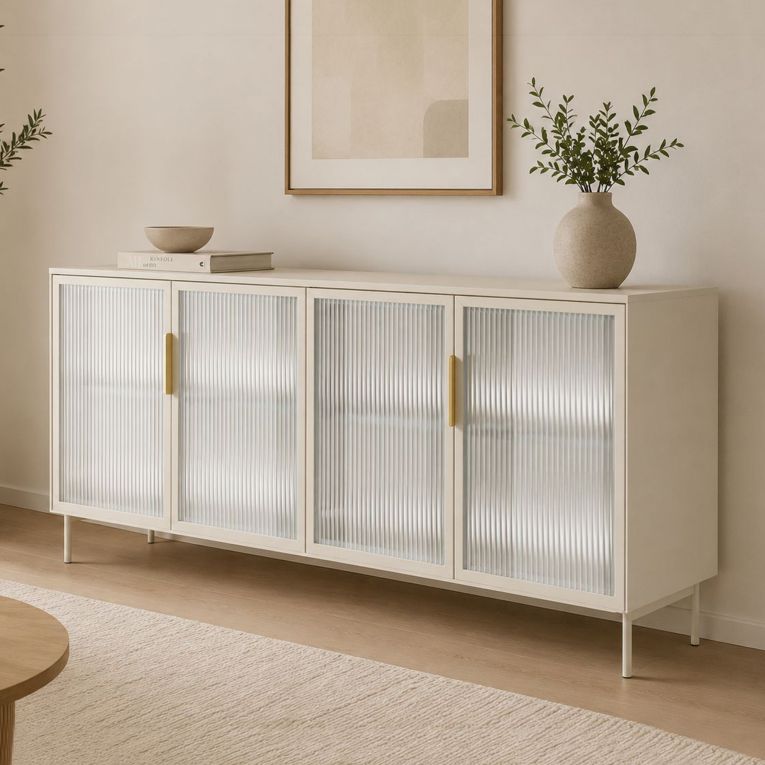 Credenza Beige Cashmere Trasparente 4 Ripiani Apertura Battente 181x39x83h cm, 4 Ante - Hapa