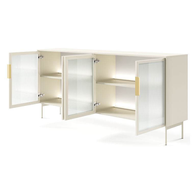 Credenza Beige Cashmere Trasparente 4 Ripiani Apertura Battente 181x39x83h cm, 4 Ante - Hapa