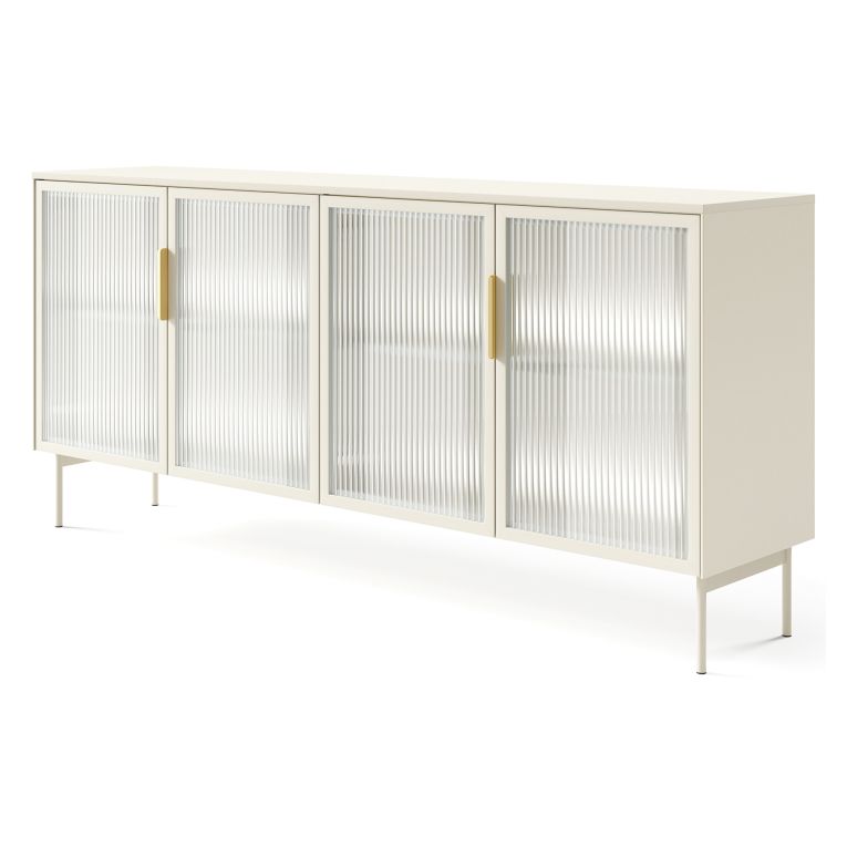 Credenza Beige Cashmere Trasparente 4 Ripiani Apertura Battente 181x39x83h cm, 4 Ante - Hapa