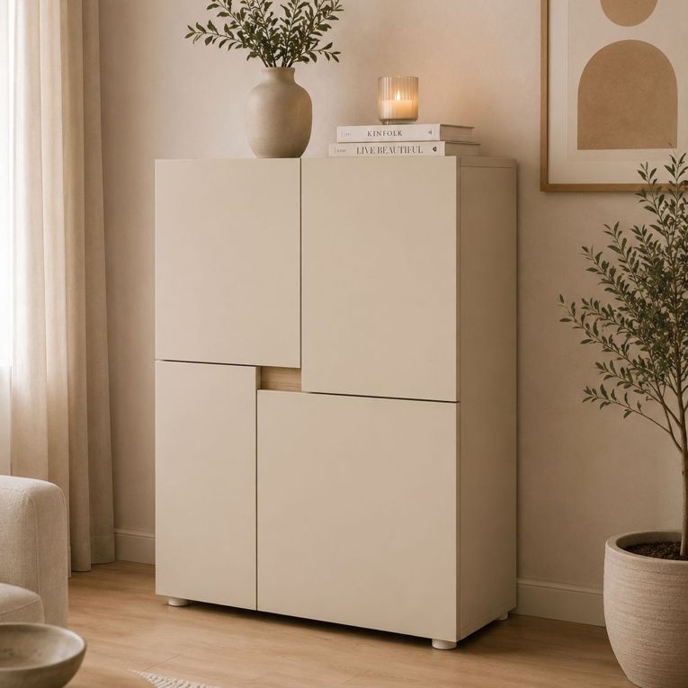 Credenza Beige Cashmere un Ripiano 2 Vani 60x42x84h cm, Apertura Battente - Lerinito