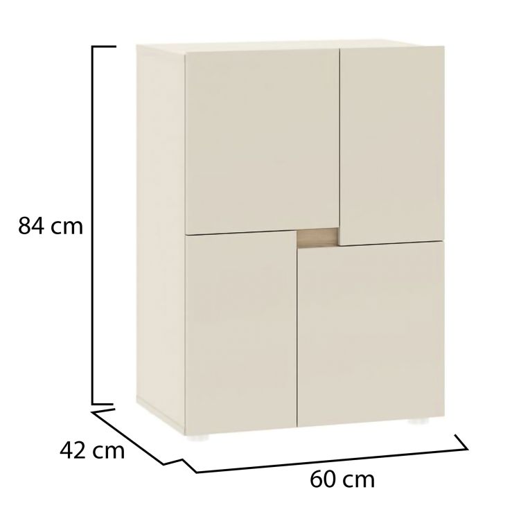 Credenza Beige Cashmere un Ripiano 2 Vani 60x42x84h cm, Apertura Battente - Lerinito