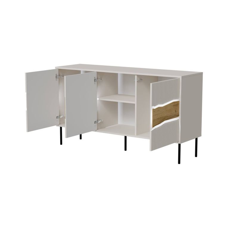 Credenza Beige Cashmere un Ripiano Apertura Battente 144x40x80h cm, 3 Ante - Saliceto