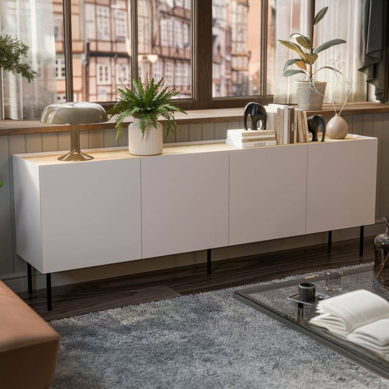 Credenza beige e rovere 200x40x70h cm 4 ante - Sagrado