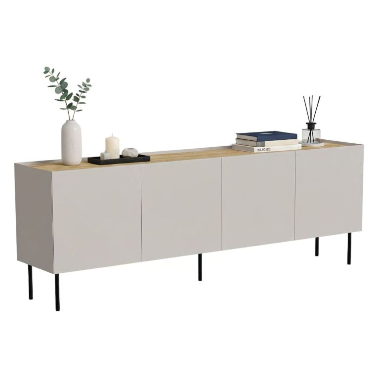 Credenza beige e rovere 200x40x70h cm 4 ante - Sagrado
