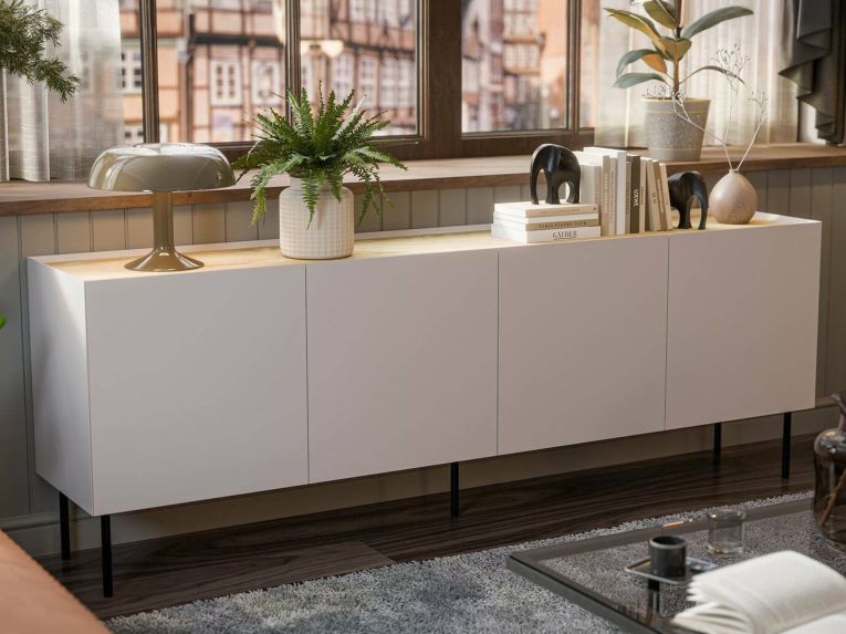 Credenza beige e rovere 200x40x70h cm 4 ante - Sagrado
