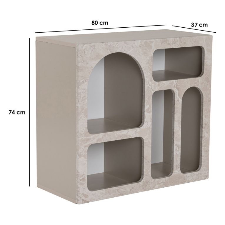 Credenza Beige Marmo 2 Ripiani 2 Vani 80x37x74h cm, Peso Supportato 4 kg - Arsenioet