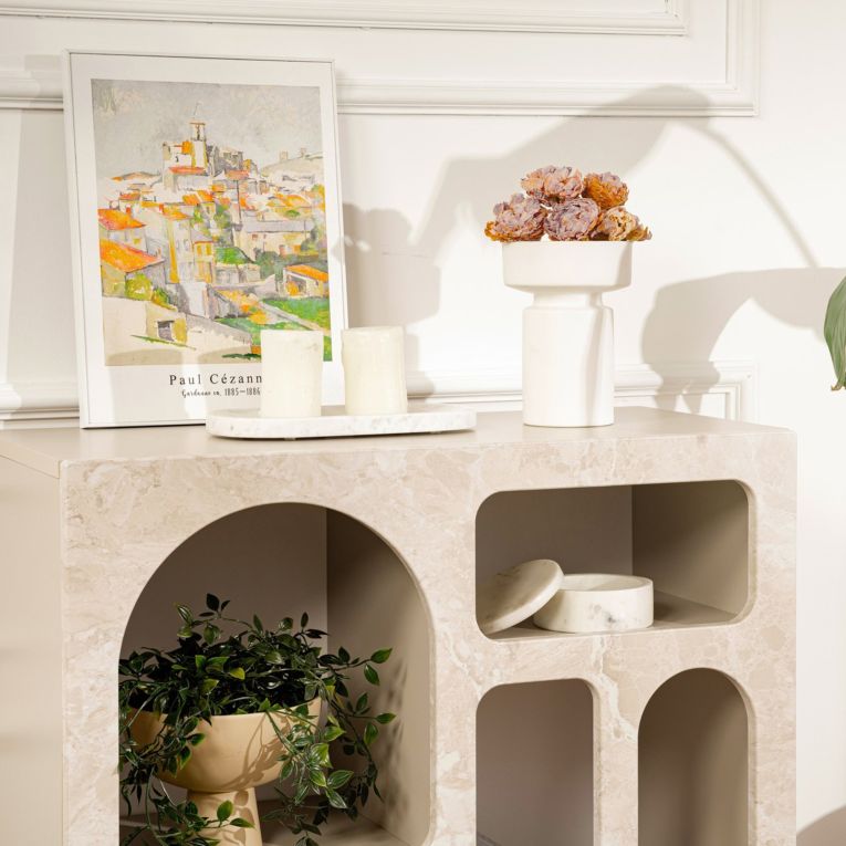 Credenza Beige Marmo 2 Ripiani 2 Vani 80x37x74h cm, Peso Supportato 4 kg - Arsenioet