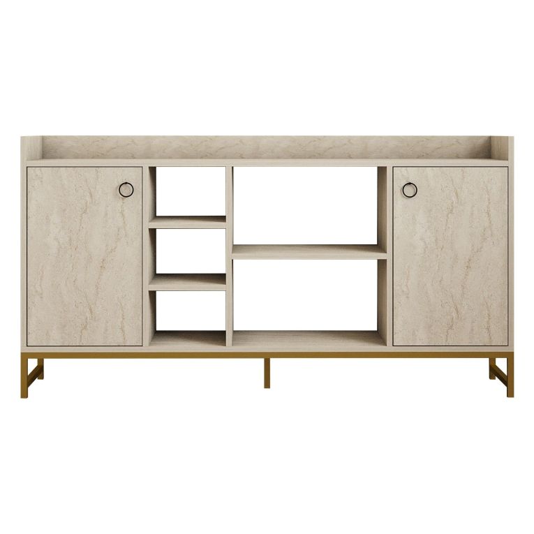 Credenza Beige Marmo 3 Ripiani 2 Ante 160x40x85h cm, 7 Vani - Gorzegno