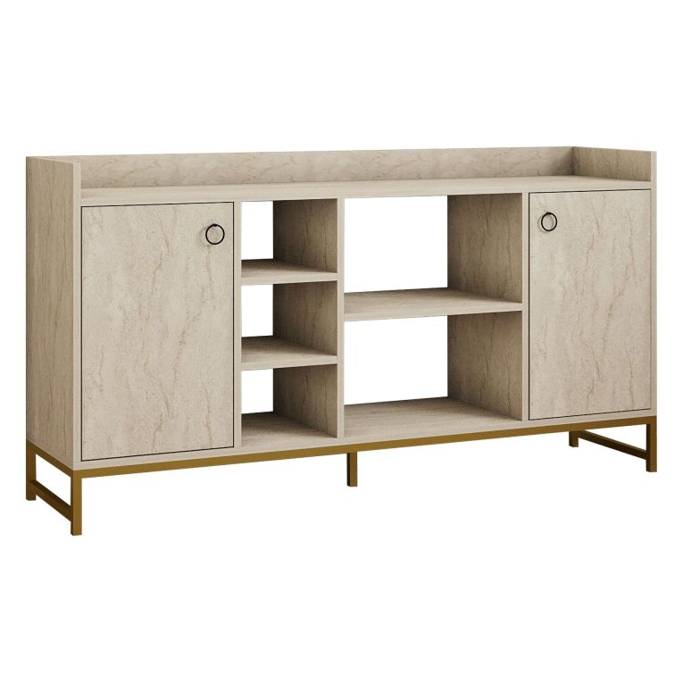 Credenza Beige Marmo 3 Ripiani 2 Ante 160x40x85h cm, 7 Vani - Gorzegno