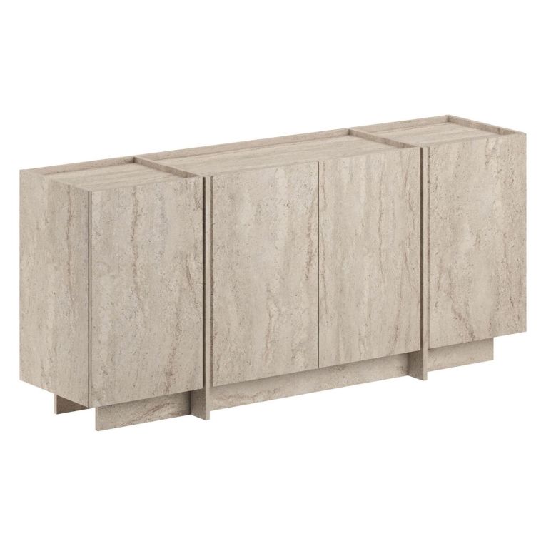 Credenza Beige Marmo 4 Ripiani 4 Ante 180x45x80h cm, 8 Vani - Nolona