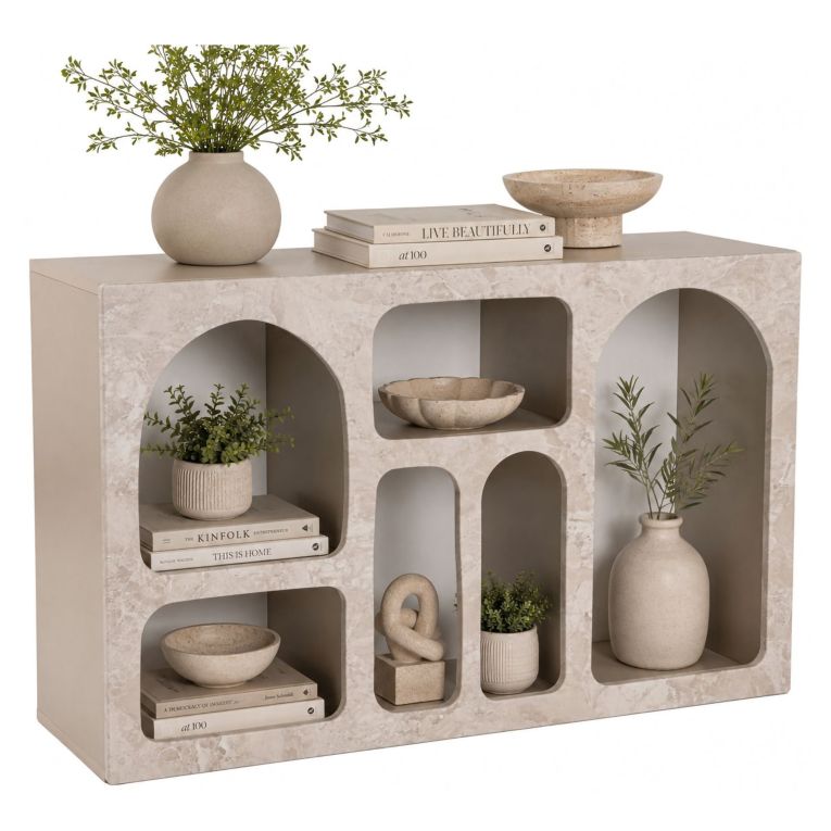 Credenza Beige Marmo 6 Ripiani 6 Vani 120x37x74h cm, Peso Supportato 4 kg - Arsenioiu