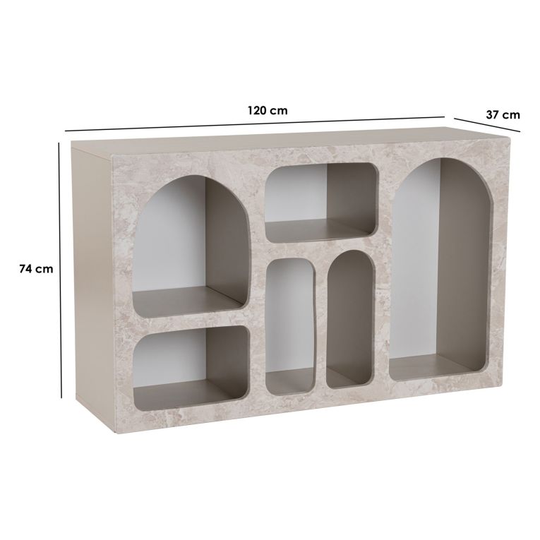 Credenza Beige Marmo 6 Ripiani 6 Vani 120x37x74h cm, Peso Supportato 4 kg - Arsenioiu