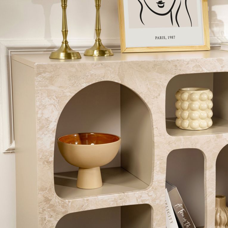 Credenza Beige Marmo 6 Ripiani 6 Vani 120x37x74h cm, Peso Supportato 4 kg - Arsenioiu
