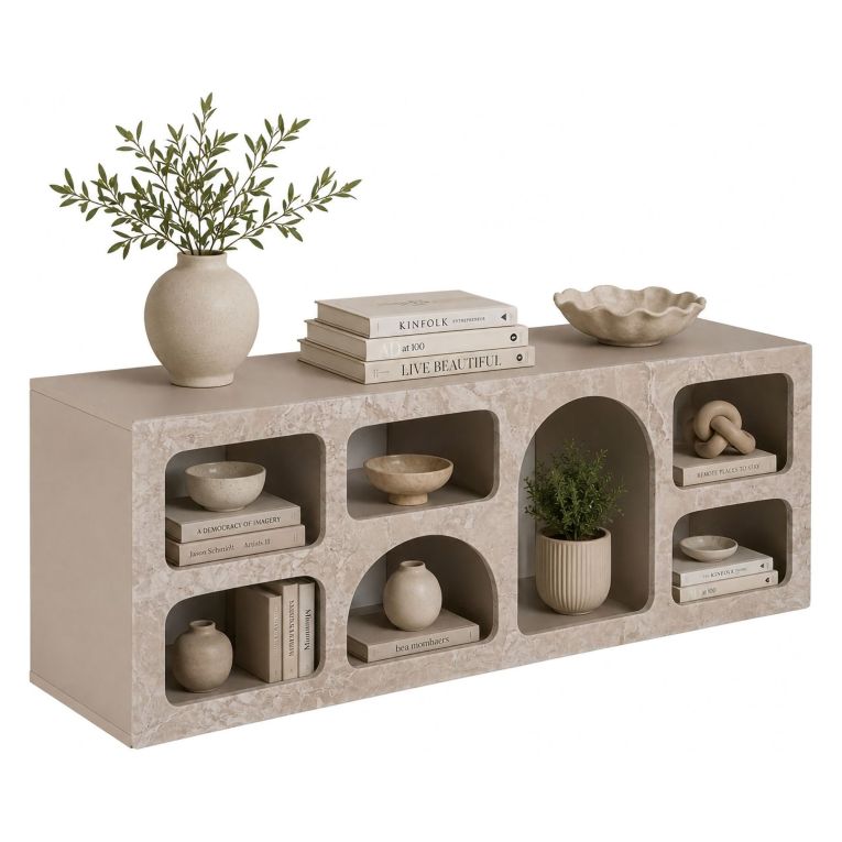 Credenza Beige Marmo 6 Ripiani 6 Vani 160x40x51h cm, Peso Supportato 45 kg - Arsenio