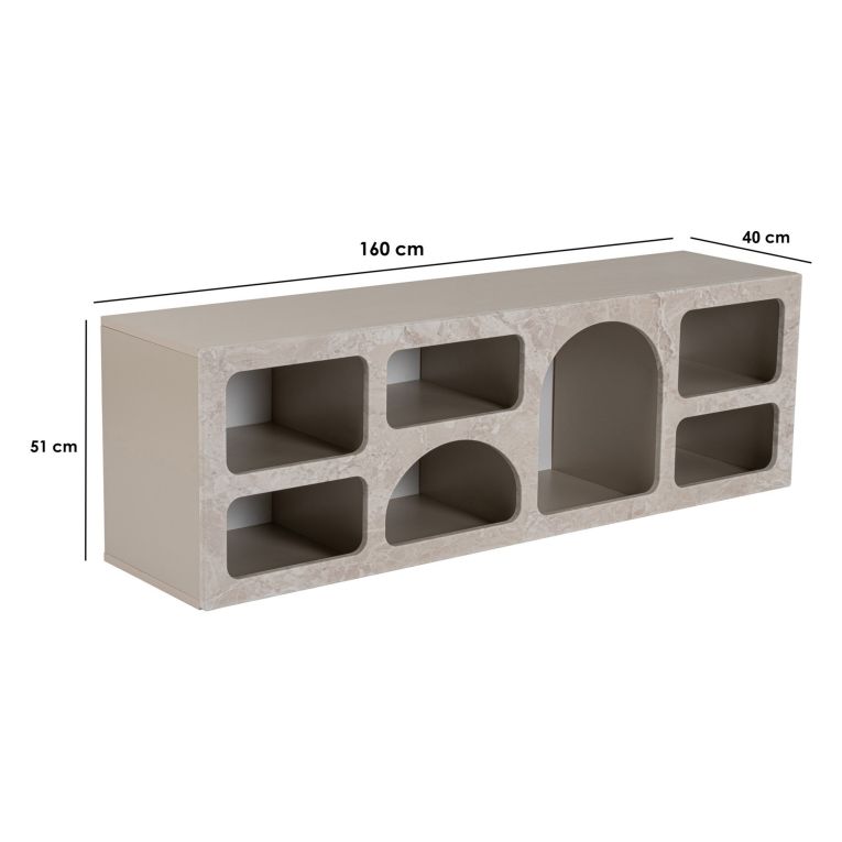 Credenza Beige Marmo 6 Ripiani 6 Vani 160x40x51h cm, Peso Supportato 45 kg - Arsenio