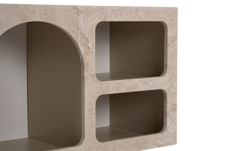 Credenza Beige Marmo 6 Ripiani 6 Vani 160x40x51h cm, Peso Supportato 45 kg - Arsenio